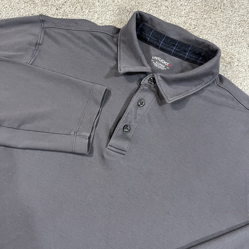 Untuckit Long‎ Sleeve Polo L Charcoal Cotton Casual Soft Performance Golf Knit